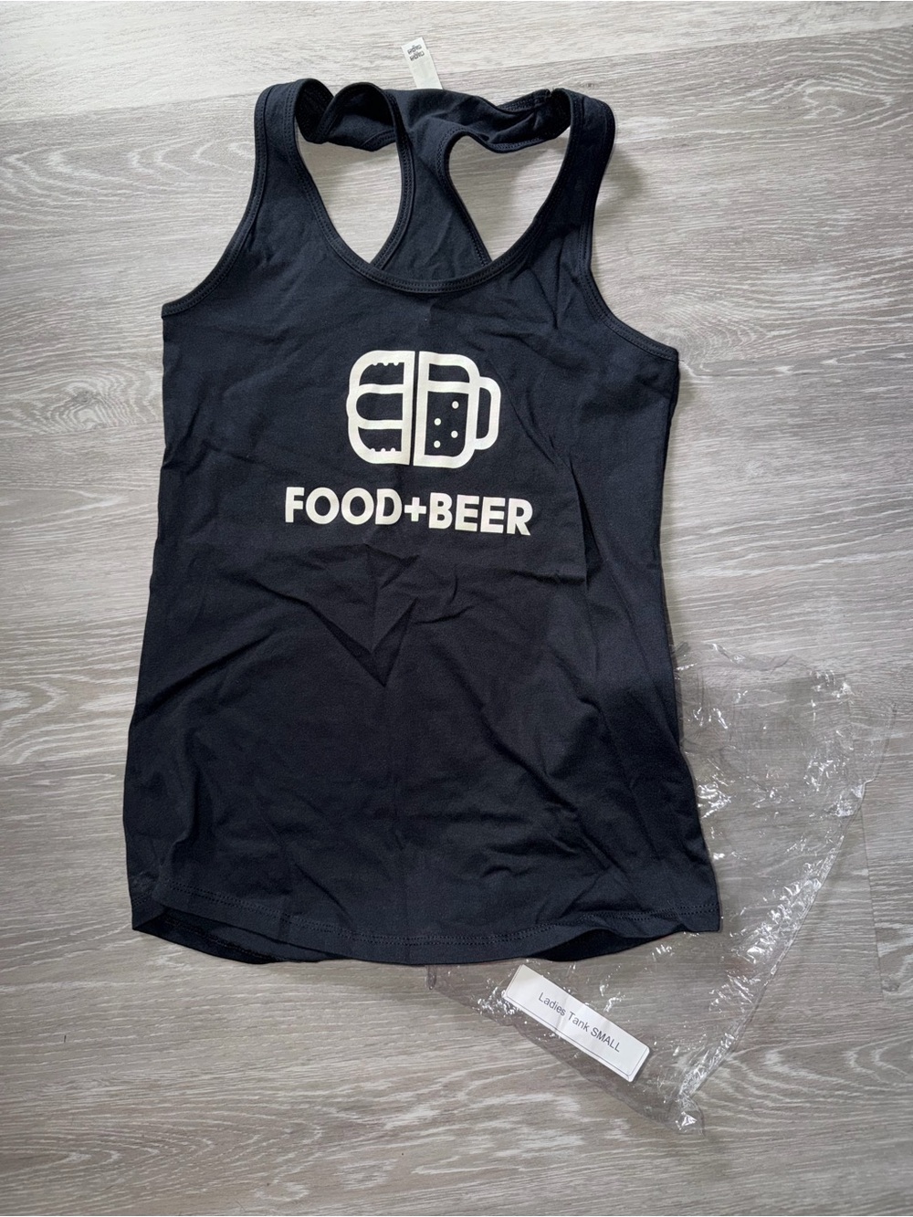 Next Level Apparel Black Racerback Tank with FOOD+BEER Graphic